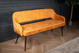 Glamour Elegant Mustard Yellow Velvet Bench with Black Coated Legs 160 cm