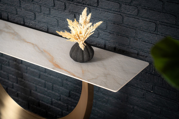 Cetona Italian Sintered Stone Console Table in White Concrete Gold Marble Look 160 cm