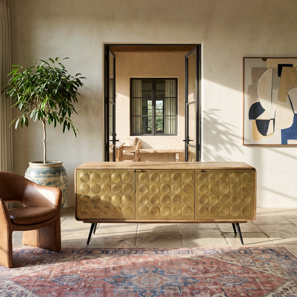 Solid Mango Wood & Gold Metal Sideboard – California 175 cm