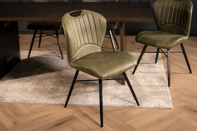 Orion Faux Leather Dining Chair in Olive Green with Black Powder Coated Metal Legs