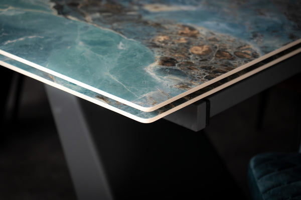 OASIS Extendable Italian Sintered Stone Dining Table in Crystal Blue Marble Look 160-200-240 cm