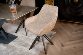 Boucle Swivel Dining Chair Taupe with Black Legs – Terra
