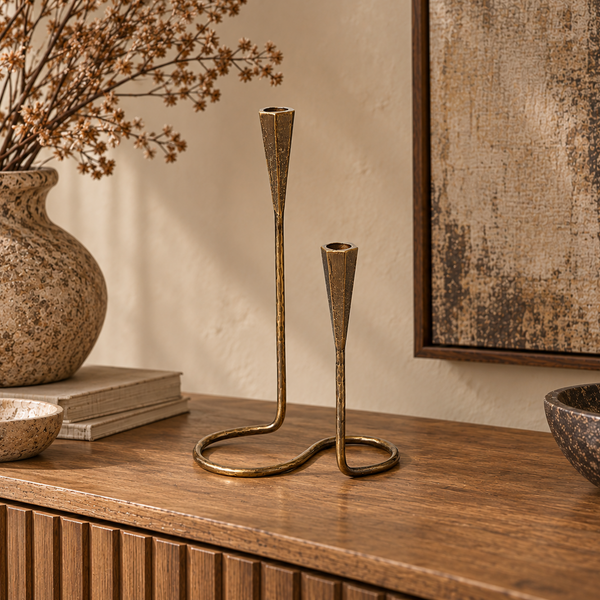 Antique Gold Double Metal Candlestick Holder - 30cm