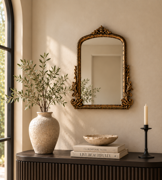 Vintage Arched Wall Mirror - Antique Gold Ornate Frame  50.5 x 41cm