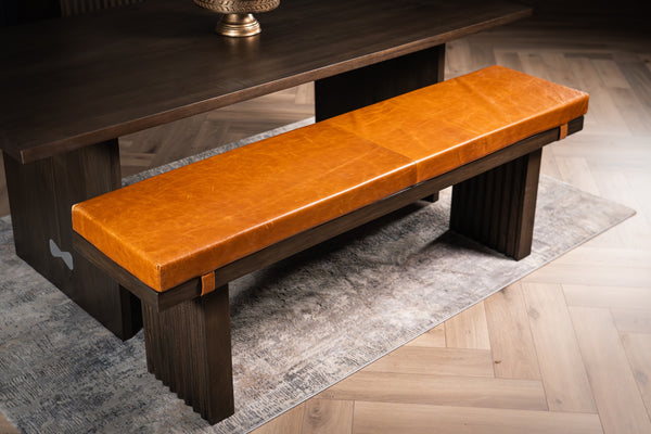 Louvre Solid Mango Wood Bench with Fluted Legs Design in Grey Brown 170 cm