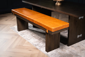 Louvre Solid Mango Wood Bench with Fluted Legs Design in Grey Brown 170 cm