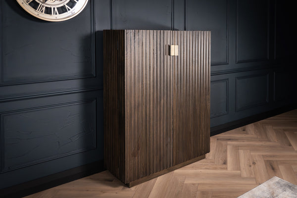 Louvre Solid Mango Wood Bar Cabinet with Fluted Design Fronts in Grey Brown 140CM