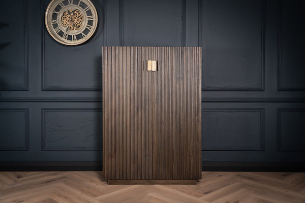 Louvre Solid Mango Wood Bar Cabinet with Fluted Design Fronts in Grey Brown 140CM