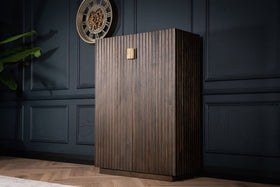 Louvre Solid Mango Wood Bar Cabinet with Fluted Design Fronts in Grey Brown 140CM