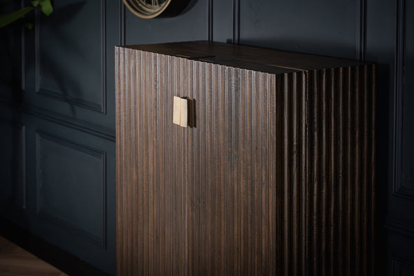 Louvre Solid Mango Wood Bar Cabinet with Fluted Design Fronts in Grey Brown 140CM