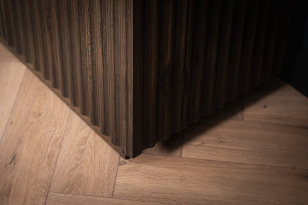 Louvre Solid Mango Wood Bar Cabinet with Fluted Design Fronts in Grey Brown 140CM