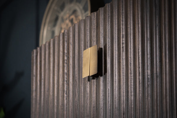 Louvre Solid Mango Wood Bar Cabinet with Fluted Design Fronts in Grey Brown 140CM