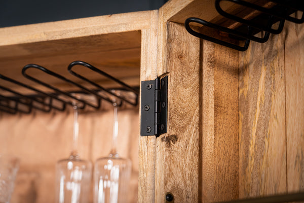 Louvre Solid Mango Wood Bar Cabinet with Fluted Design Fronts in Grey Brown 140CM