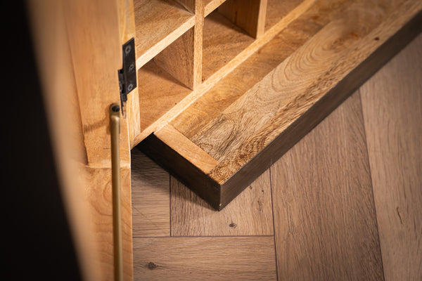 Louvre Solid Mango Wood Bar Cabinet with Fluted Design Fronts in Grey Brown 140CM