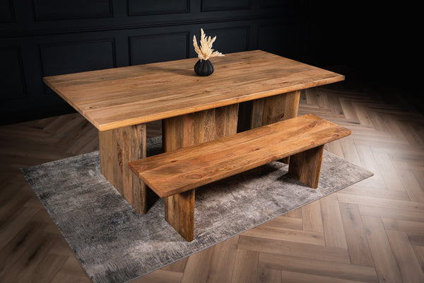 Rodos Solid Mango Wood Dining Wood Table with Rectangular Wooden Base 200 cm