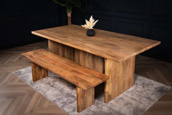 Rodos Solid Mango Wood Dining Wood Table with Rectangular Wooden Base 200 cm