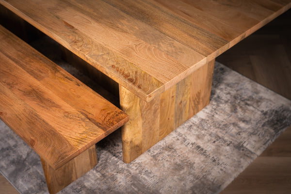 Rodos Solid Mango Wood Dining Wood Table with Rectangular Wooden Base 200 cm