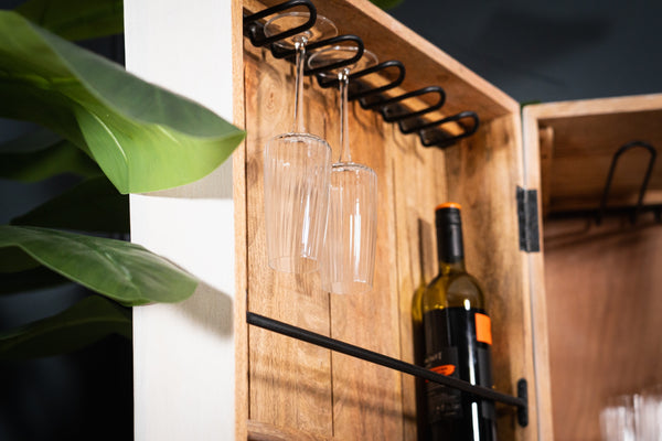 White Mountain Design Large Solid Mango Bar Drinks Cabinet with 3D Rock Carving in White 140 cm