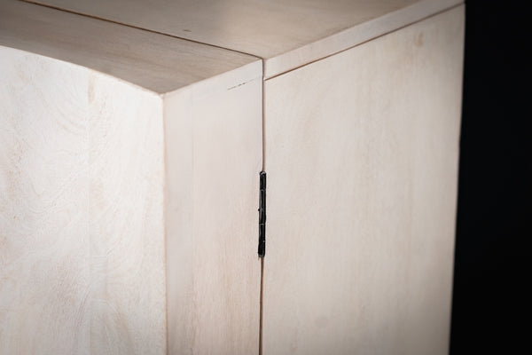 White Mountain Design Large Solid Mango Bar Drinks Cabinet with 3D Rock Carving in White 140 cm