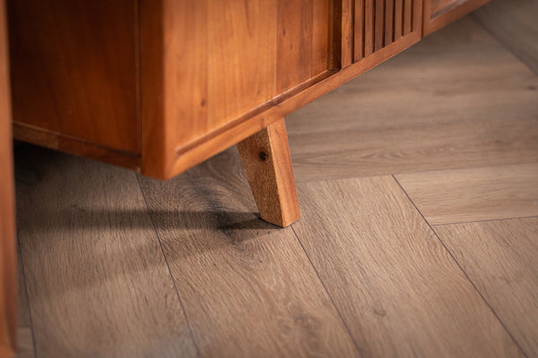 Manhattan Solid Acacia Wood TV Unit with Carved Circular Grooves in Natural Brown 180cm