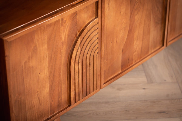 Manhattan Solid Acacia Wood TV Unit with Carved Circular Grooves in Natural Brown 180cm