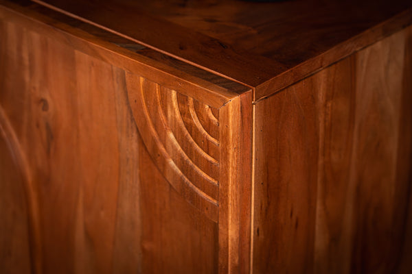 Manhattan Solid Acacia Wood TV Unit with Carved Circular Grooves in Natural Brown 180cm