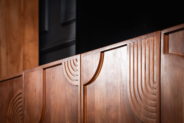 Manhattan Solid Acacia Wood TV Unit with Carved Circular Grooves in Natural Brown 180cm