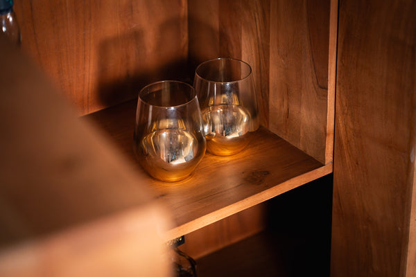 Manhattan Solid Acacia Wood Bar Cabinet with Carved Circular Grooves in Natural Brown 140cm