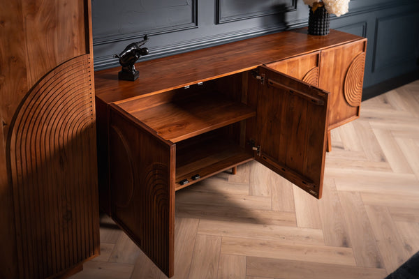 Manhattan Solid Acacia Wood Large Sideboard with Carved Circular Grooves in Natural Brown 200cm