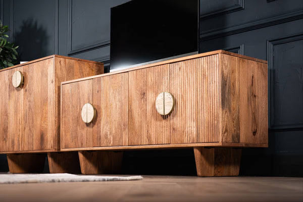 Cedric Solid Mango Wood Natural Brown TV Unit with Stone Inset Handles 130cm