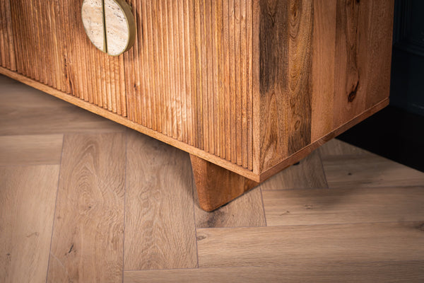 Cedric Solid Mango Wood Natural Brown TV Unit with Stone Inset Handles 130cm