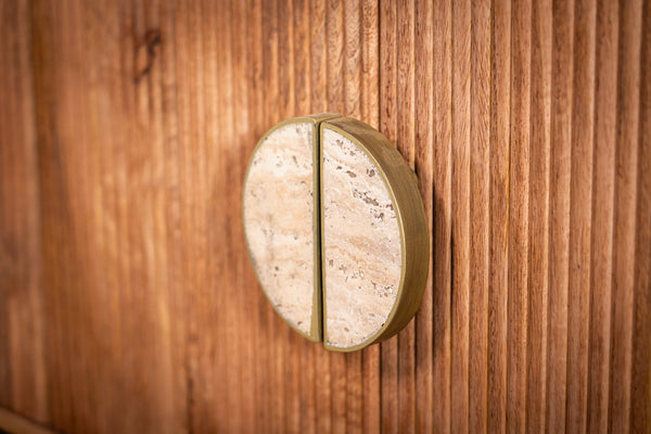 Cedric Solid Mango Wood Small Bar Cabinet with Stoned Inset Handles 80cm