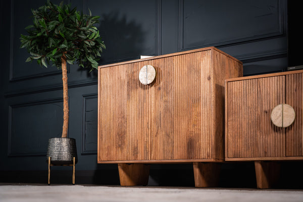 Cedric Solid Mango Wood Small Bar Cabinet with Stoned Inset Handles 80cm