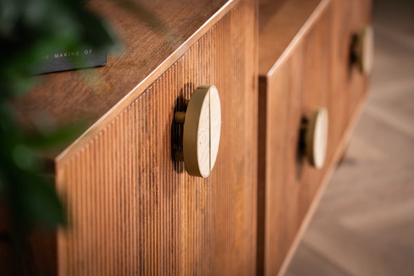 Cedric Solid Mango Wood Small Bar Cabinet with Stoned Inset Handles 80cm