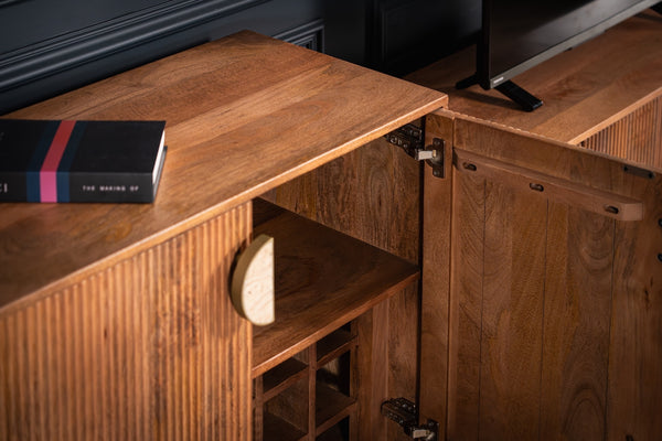 Cedric Solid Mango Wood Small Bar Cabinet with Stoned Inset Handles 80cm