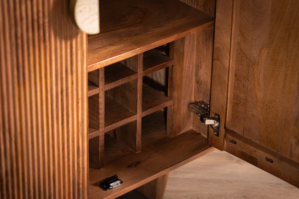 Cedric Solid Mango Wood Small Bar Cabinet with Stoned Inset Handles 80cm