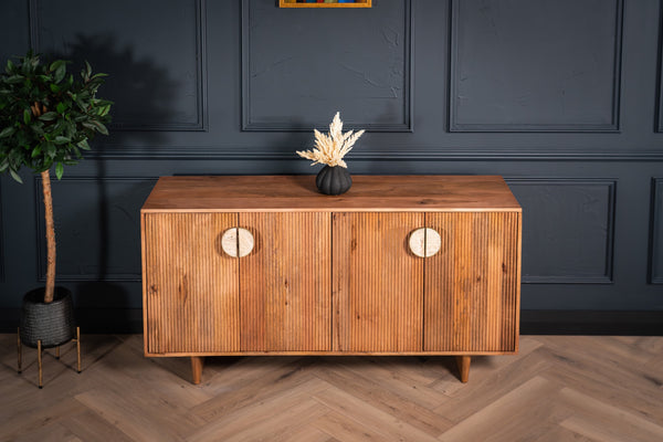 Cedric Solid Mango Wood Natural Brown Sideboard with Stone Inset Handles 150cm