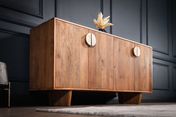 Cedric Solid Mango Wood Natural Brown Sideboard with Stone Inset Handles 150cm