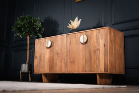 Cedric Solid Mango Wood Natural Brown Sideboard with Stone Inset Handles 150cm