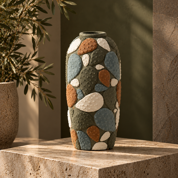Green & Earth Tone Handmade Ceramic Vase - 40cm