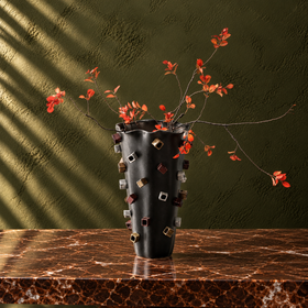 Black Multicoloured Textured Ceramic Vase - 41cm