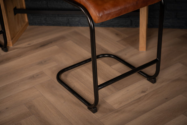 Veneto Genuine Leather Cantilever Barstool Chair Brown