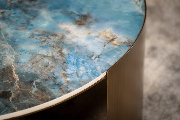Petroio Italian Sintered Stone Round Coffee Table in Crystal Blue Marble Look90 cm