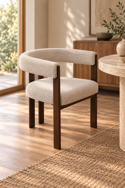 Oatmeal Textured Upholstered Dining Armchair - Lyon