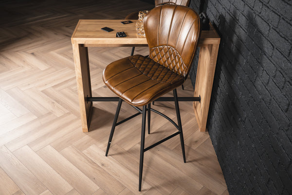 Valencia Curve Genuine Leather Bar Stool in Antique Brown and Black Legs