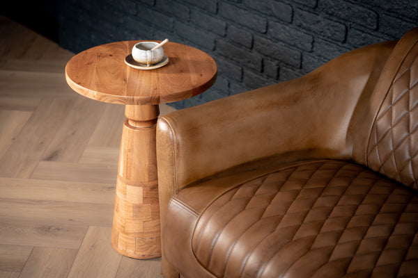 Solid Acacia Wood Side Table 40 cm with Sculptural Pedestal Base – Aria