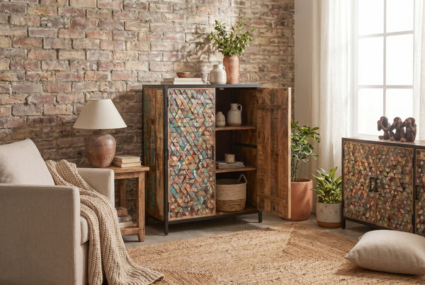 Recycled Mango Wood Sideboard with Black Metal Frame 160 cm – Iron Sky