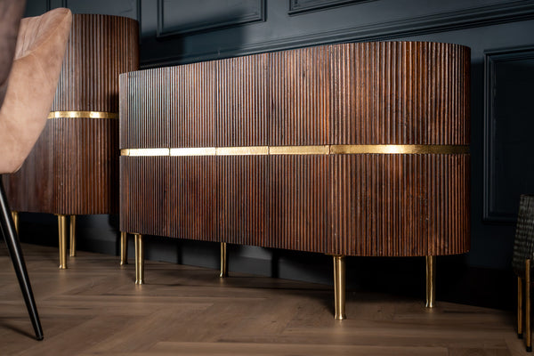 Elegance Solid Mango Wood Sideboard with Gold Iron Legs and a Trim 150 cm