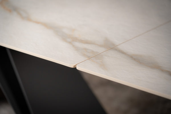 Apollo Extendable Italian Sintered Stone Dining Table in White Concrete Gold Marble Look 180-220-260 cm