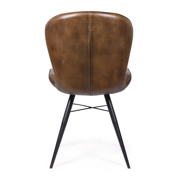 Valencia Curve Genuine Leather Dining Chair in Antique Brown and Black Legs